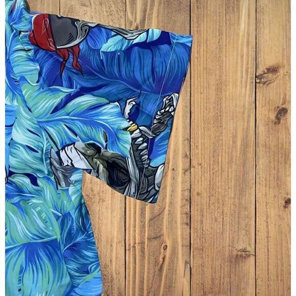 NEW! Humorous Men's Rag Skull Print with Feathers Button Front Dress Shirt - Picture 4 of 4